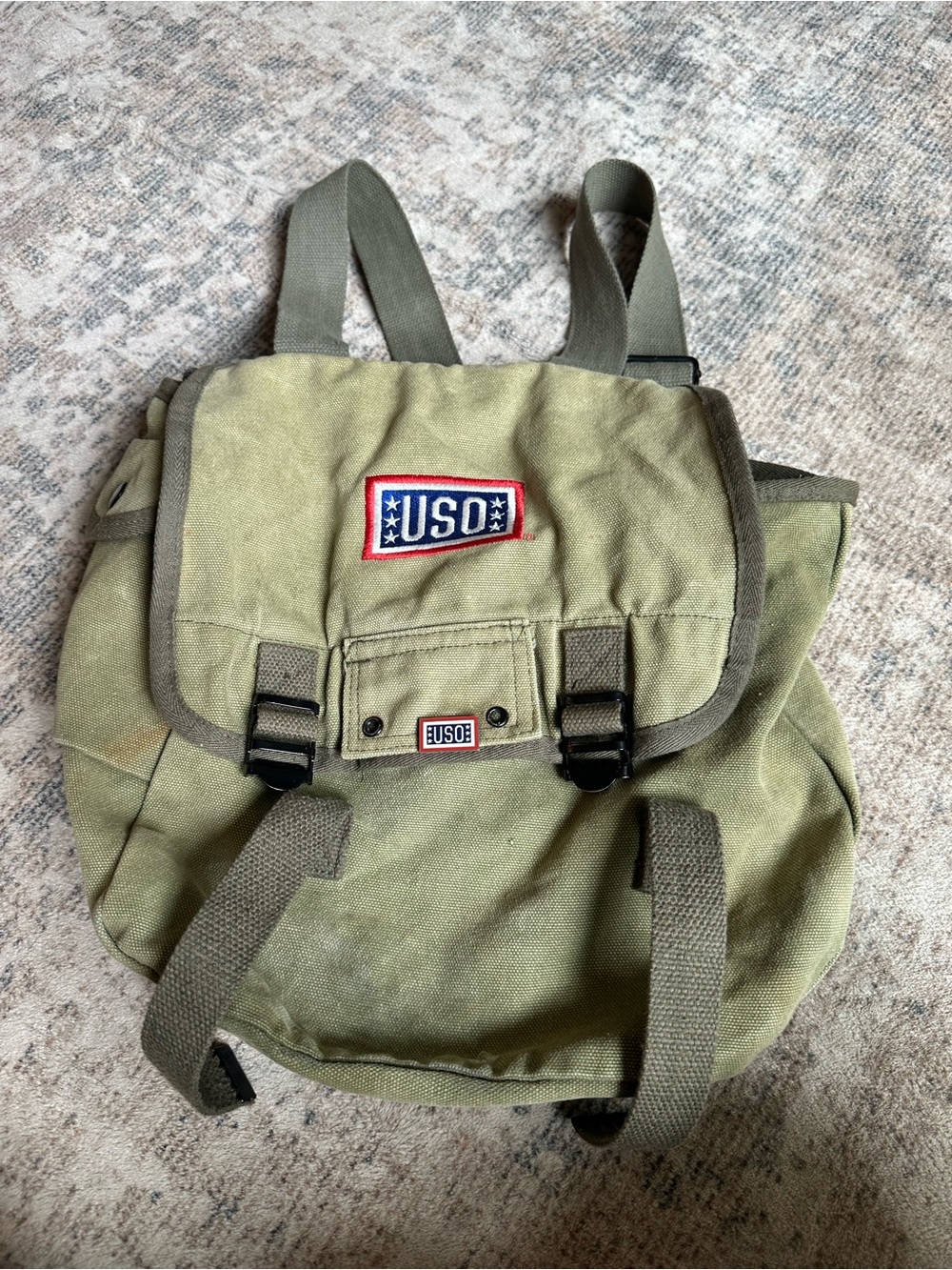 USO GI Film Festival Mini Backpack Olive Green Military Utility Canvas Bag Y2K
